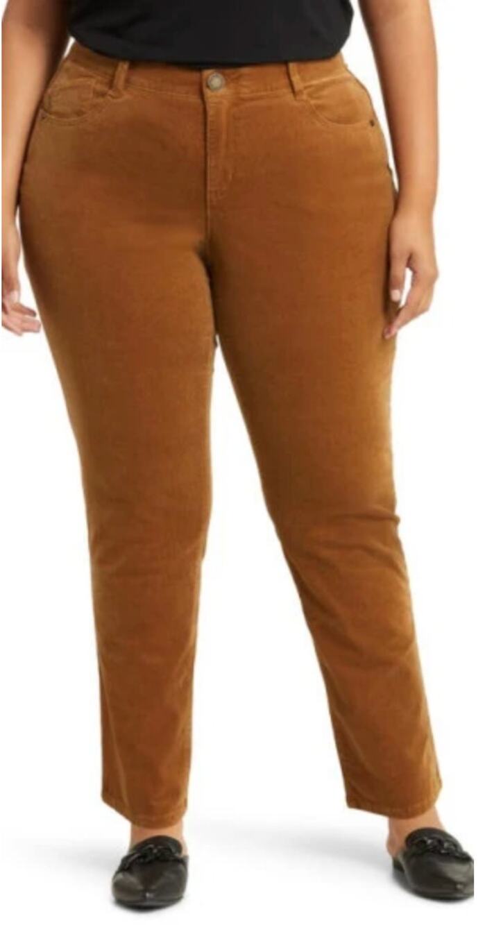 Wit & Wisdom AbSolution Straight Leg Corduroy Pants Roasted Pecan Plus Size 24W
